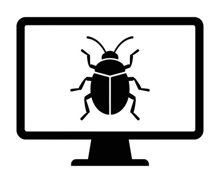 Computer bug screen malware virus error vector icon silhouette