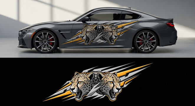 Aggressive Cheetah Head Car Decal Vector Illustration.
