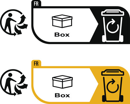 Triman France Recycling Label Box Cardboard Icon For Packaging Symbol Sign.