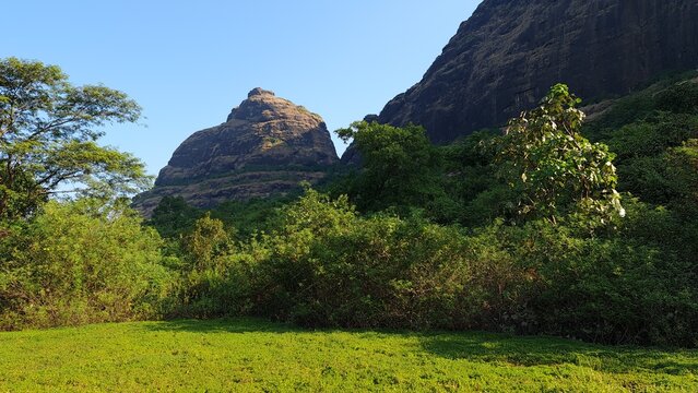 Kalavantin Durg view from trekking trail near Prabalgad Western Ghats Maharashtra India