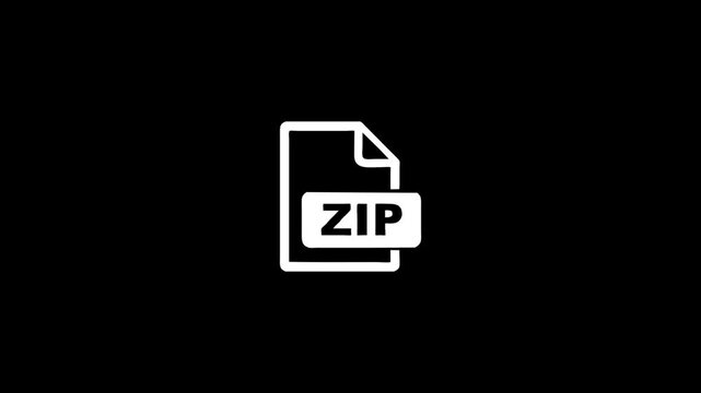Minimalist digital animation of flat white zip file icon on black background.