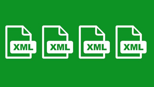 Animation showing multiple xml file icons appearing on a solid green background.