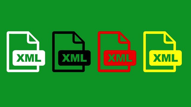 A motion graphic showing xml file icon animation in different colors with a green screen background for digital content.