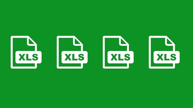 Four excel document icons appearing sequentially on green background in digital animation.