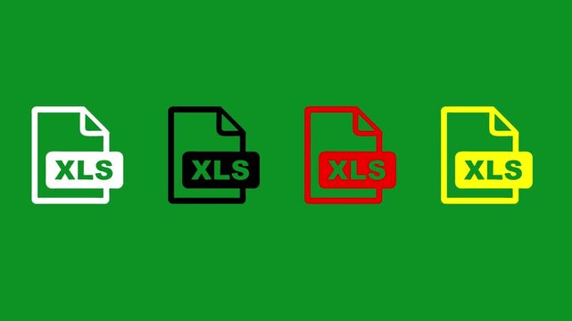 Animated xls file format icons appearing on green screen background with zoom motion for data software projects.