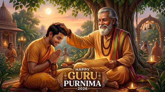 Guru Purnima Celebration: Teacher Blessing Student Amidst Peaceful Outdoor Setting