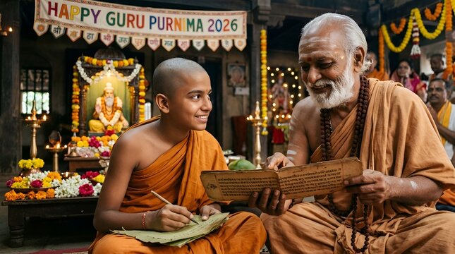 Guru Teaching Student Ancient Scroll