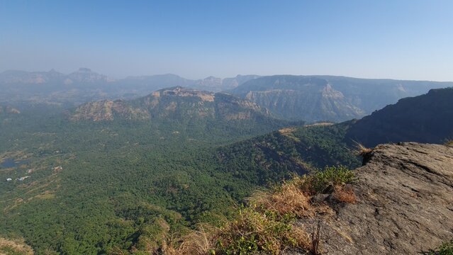 Western Ghats Mountain Landscape Viewed from Prabalgad Fort near Panvel Maharashtra India