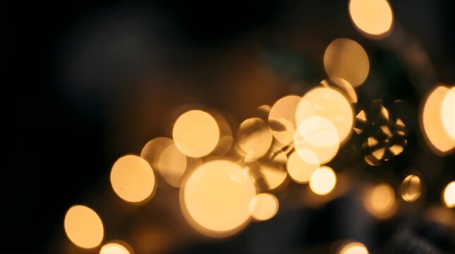 Golden bokeh light orbs on dark background for festive holiday designs