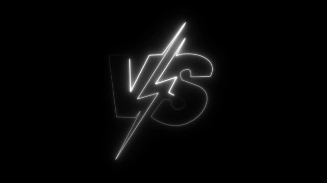 Abstract Glowing Neon versus battle screen. with two glowing letters 'vs. and game, match, team, challenge, sport, symbol and black background 4k video Animation.