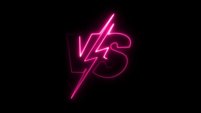 Abstract Glowing Neon versus battle screen. with two glowing letters 'vs. and game, match, team, challenge, sport, symbol and black background 4k video Animation.