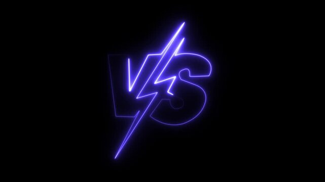 Abstract Glowing Neon versus battle screen. with two glowing letters 'vs. and game, match, team, challenge, sport, symbol and black background 4k video Animation.