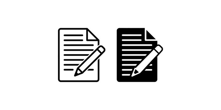 Set of document edit icons with a pencil over a paper sheet isolated on a transparent background for creative digital interface design and web use