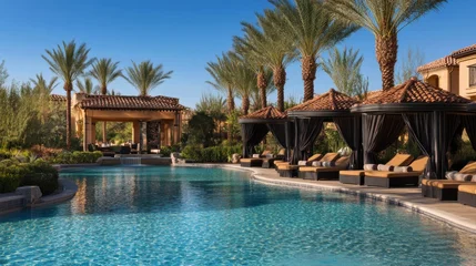 Luxury Resort Poolside Cabanas with Palm Trees © munirahsamsudin