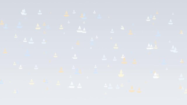 Animated White, Yellow, And Blue Sailboats Floating And Drifting Across A Light Cyan Gradient Background
