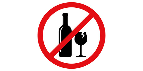 Prohibited alcohol symbol with a bottle and broken glass icon on a white isolated transparent background for signs and safety warnings © huzaifa