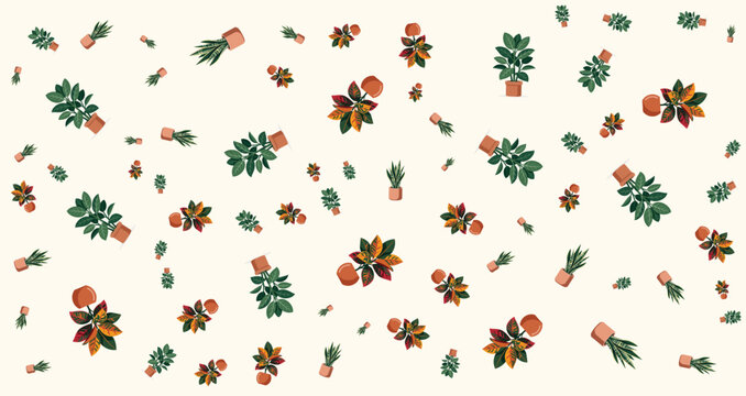 Festive floral pattern with orange flowers green leaves pinecones and holly berries for holiday design or seasonal decoration