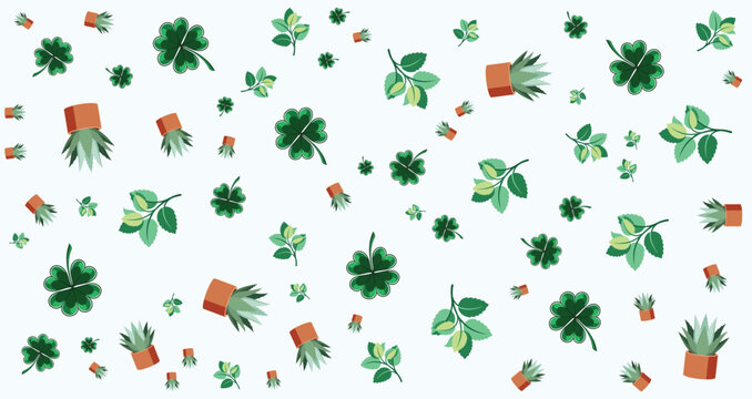 St. Patrick Day Pattern with Green Shamrocks Pots and Clovers for Festive Design