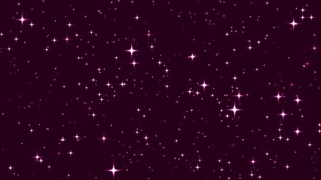 Seamless loop vibrant pink glowing stars fairy twinkle background, horizontal 4k magical sparkle animation pop fashion overlay element
