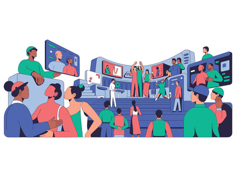 Diverse group of people collaborating in a modern virtual workspace environment