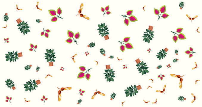 Christmas botanical pattern with holly berries poinsettia leaves and birds in festive colors for holiday decoration and design
