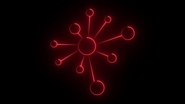 Glowing neon topology icon on black background. Animation of glowing neon Molecule model or global inter net connection icon 4k animation video,,,