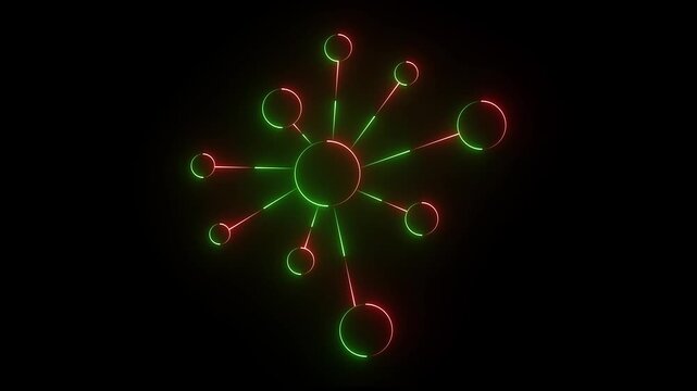 Glowing neon topology icon on black background. Animation of glowing neon Molecule model or global inter net connection icon 4k animation video,,,