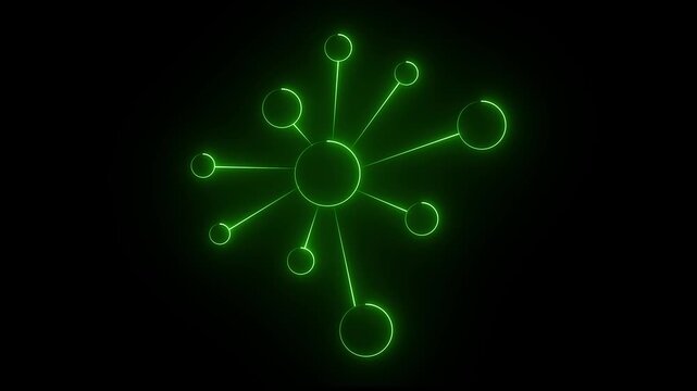 Glowing neon topology icon on black background. Animation of glowing neon Molecule model or global inter net connection icon 4k animation video,,,