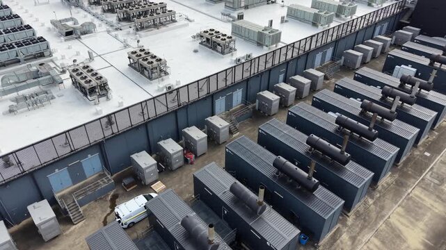 Aerial view of data center backup power generators