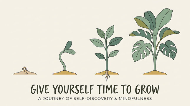 Give yourself time to grow self discovery and wellness motivational plant growth stages