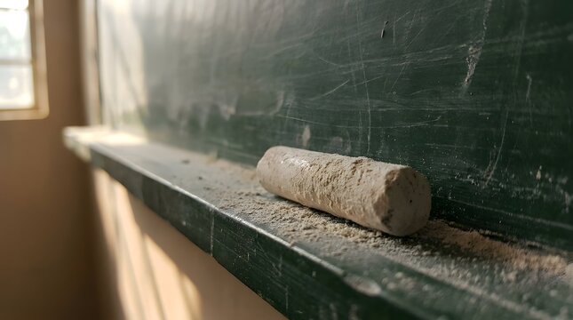 Dusty Chalk Duster on Chalkboard Shelf in Classroom