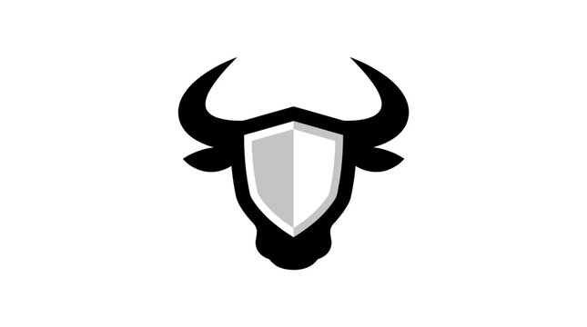 Minimalist bull head shield security logo icon