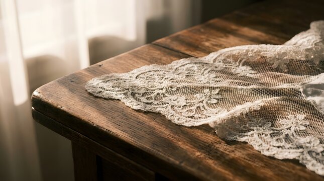 Rustic Wooden Table with Delicate Lace