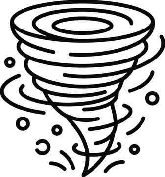Tornado and hurricane line art vector icon set featuring extreme weather twisters spinning vortex storms with clouds and spiral swirling wind elements