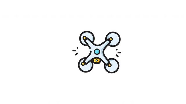 White aerial drone graphic icon for tech websites, flight device apps, or drone technology illustrations. Great for modern designs.