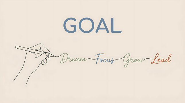 Minimalist motivational quote goal with hand writing dream focus grow lead motivational business