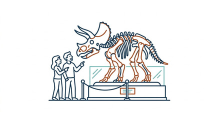Museum visitors observing a triceratops dinosaur skeleton display. © Riki