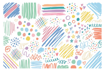 Fototapeta premium children's scribbles colorful pastel dots linear background vector
