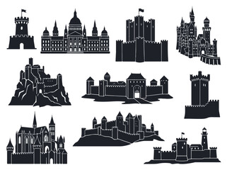 Naklejka premium Medieval Castles and Fortifications Vector Icons Set