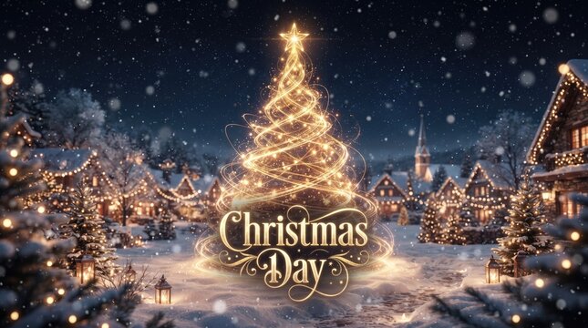 Christmas Day abstract background 2026 Beautiful golden christmas tree with festive lights and sparkles celebrating christmas day