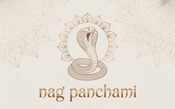 Minimal Nag Panchami sacred cobra line art illustration with mandala background traditional Hindu festival vector design for celebration artwork