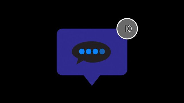 Abstract dark blue notification bubble with a black speech icon and gray dot