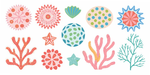 Coral And Sea Life Vector Illustration With Polka Dot Patterns © Nripen