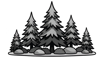 Obraz premium Stylized Black and White Pine Trees with Snowy Ground - Vector Illustration