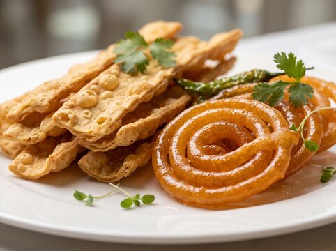 Close-Up of Crispy Gujarati Fafda and Fresh Jalebi