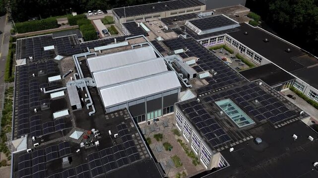 Aerial Drone View of RSG Slingerbos School Campus in Harderwijk During Summer Vacation Flyover
