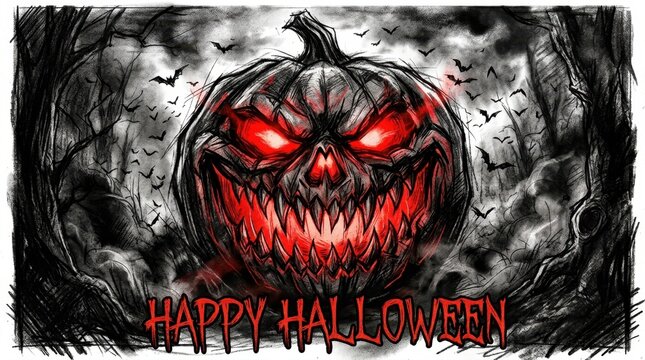 Scary Halloween Pumpkin Illustration