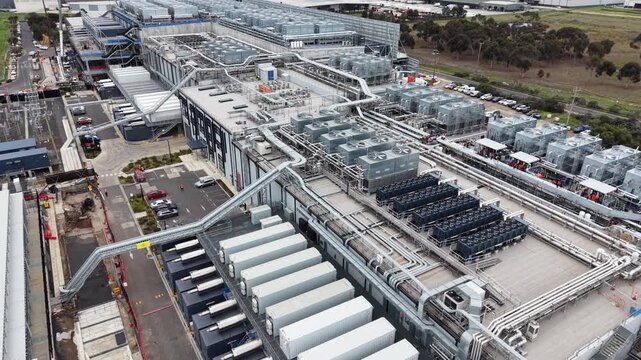 Aerial view of a large data center complex infrastructure