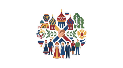 Traditional Russian Culture Icons with People and Architecture Illustration © Harris Junaka
