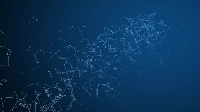 Abstract blue technology background with glowing plexus lines and nodes forming a dynamic digital structure